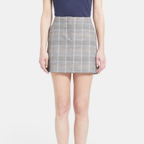 NWT Theory Wool Autumn Plaid Mini Skirt Sz 4 - Picture 1 of 7